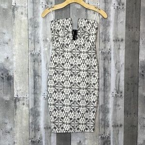 NWT Papaya Black And White Body Contour Dress. Lace. Deep Plunge Neckline. Small